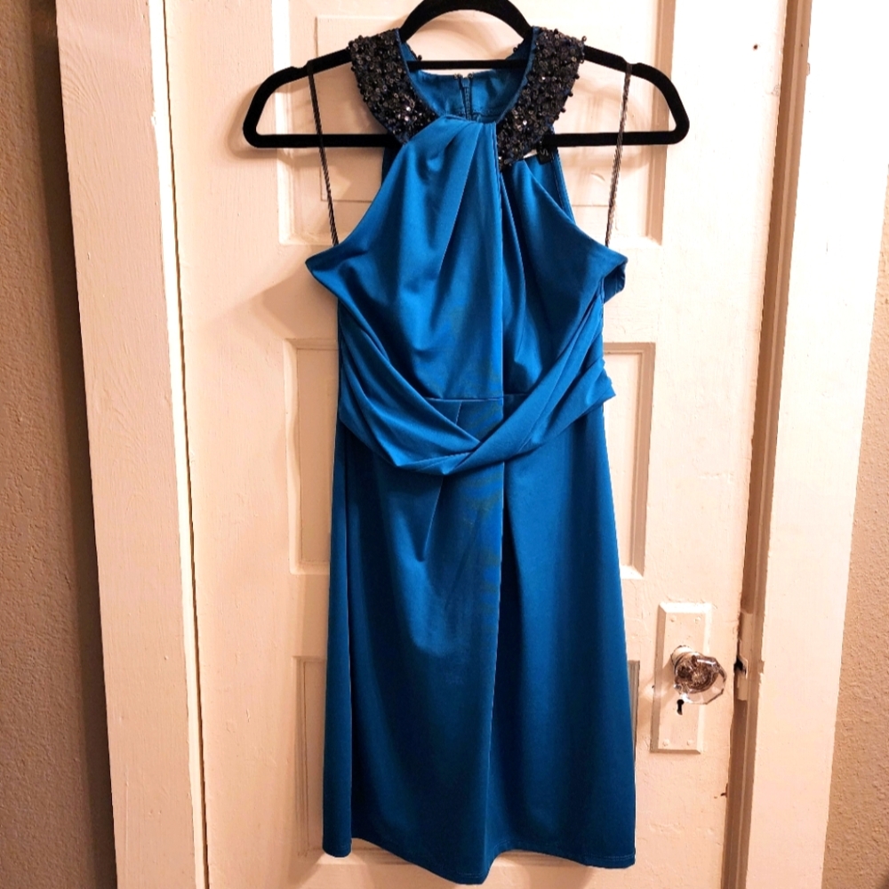 NWOT Women's Green Blue Sleeveless Dress w/Shoulder Embellishments, Size S